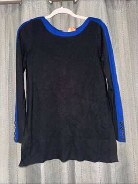 Cable & Gauge Black & Royal Blue Colorblock Sweater Size Small Petite